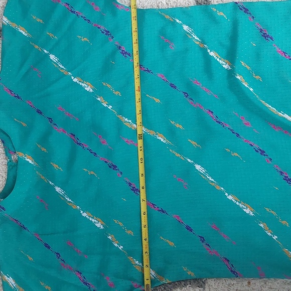 Vintage 80s Light Short Sleeve Paint Splatter Dress Teal Med/ Lg - Picture 3 of 4